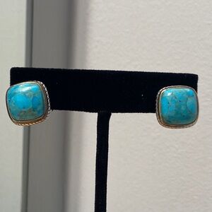Sterling Silver & Turquoise Omega Back Pierced Earrings
